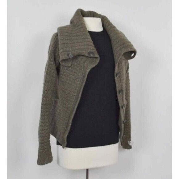 Theory Wool Cashmere Tootsie New Tweed Forest Green Thick Knit Cardigan Sweater - Picture 5 of 12